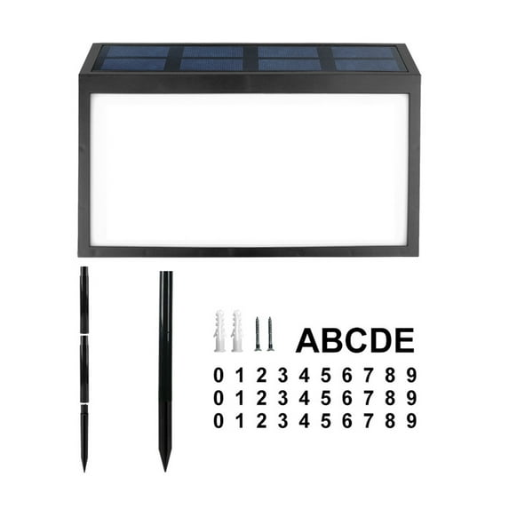 Solar Powered Address Sign LED Light with 10 Bulbs Wall Mount or Ground Stake IP65 Waterproof 2 Lighting Modes