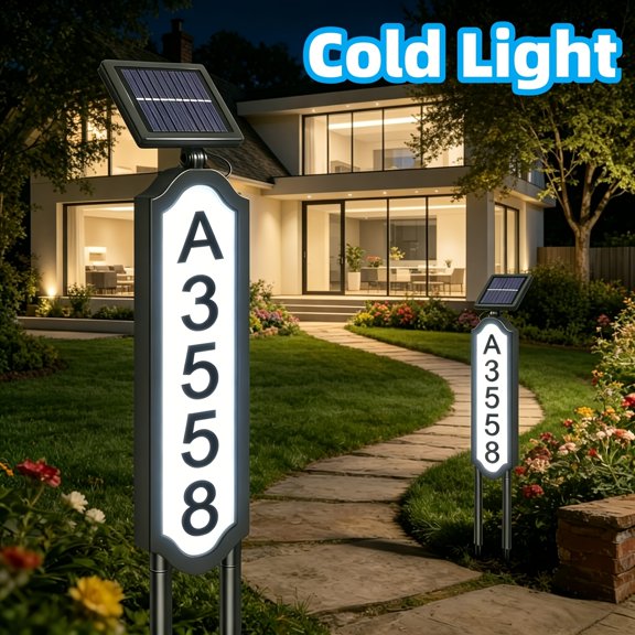 Solar Powered Address Sign Light with Ground Stake, Auto On Off Multi Color Changing LED, Wireless Energy Saving Lawn Lamp for Yard Garden Mailbox Home