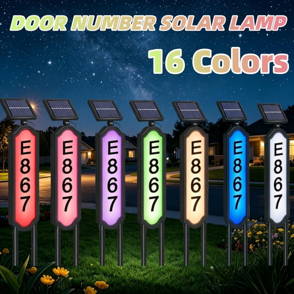 Solar Powered Address Sign Light with Ground Stake, Auto On Off Multi Color Changing LED, Wireless Energy Saving Lawn Lamp for Yard Garden Mailbox Home