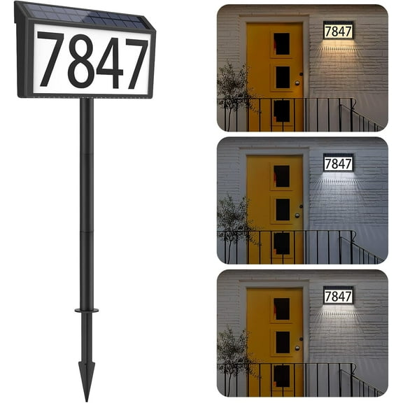 Solar Powered Address Sign Plaque with Stakes House Numbers & Letters Exquisite DIY Stickers