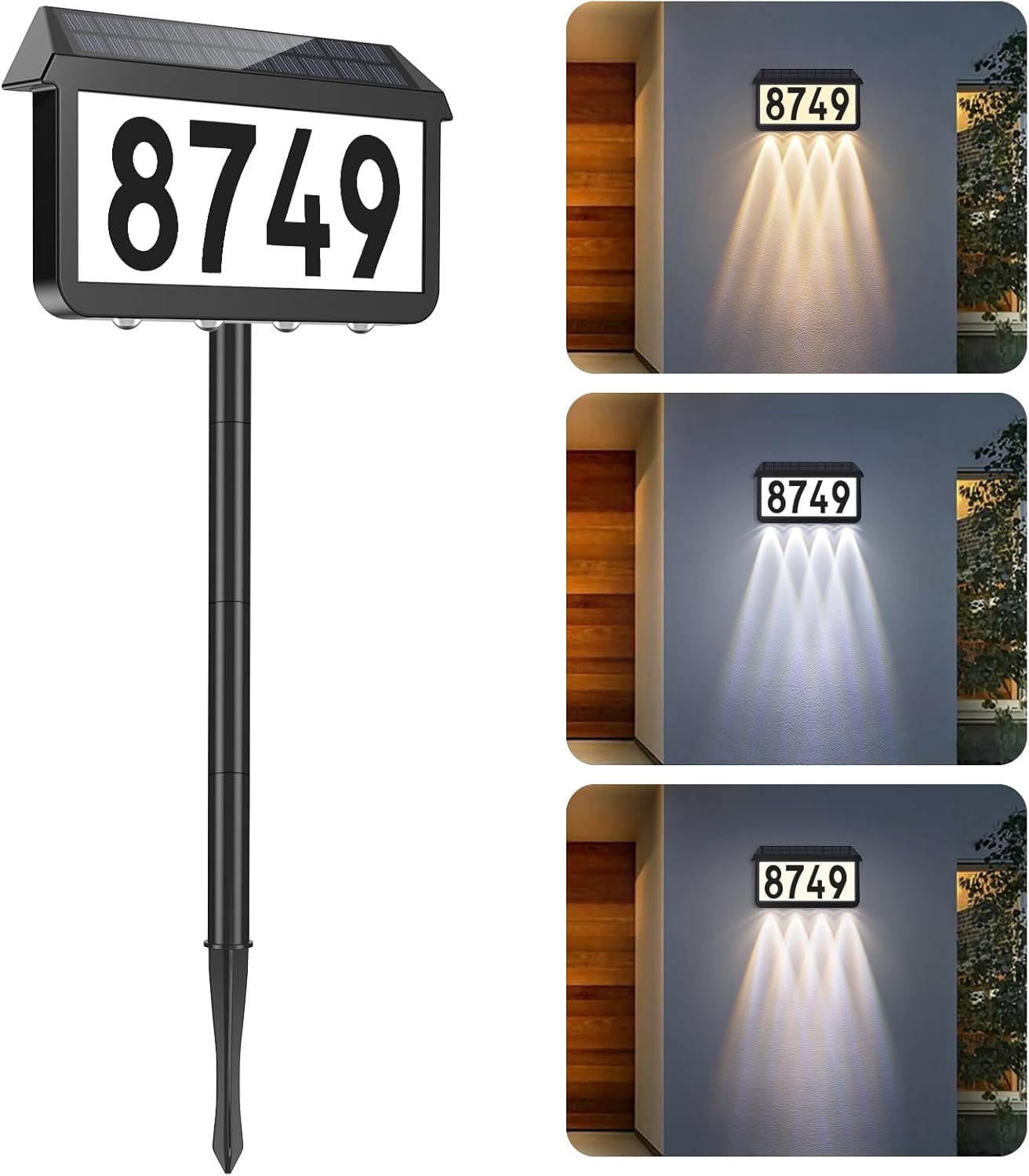 Solar Powered Address Signs, Solar House Numbers 3-Light Modes | LED ...