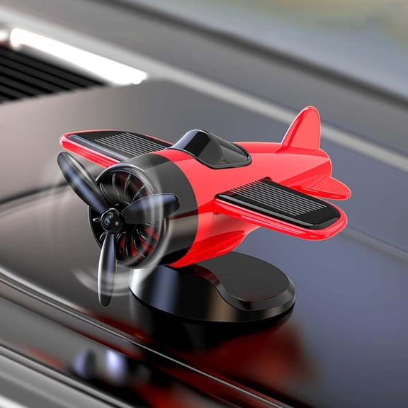Solar Powered Airplane Ornament For Car Dashboard, Rotating Propeller Aircraft Decor, Compact ABS Interior Accessory For Desk Office, Yellow(Red)