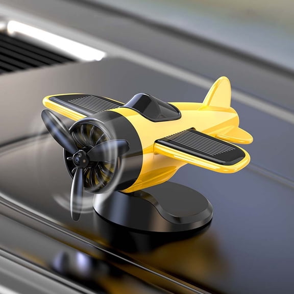 Solar Powered Airplane Ornament For Car Dashboard, Rotating Propeller Aircraft Decor, Compact ABS Interior Accessory For Desk Office, Yellow(Yellow)