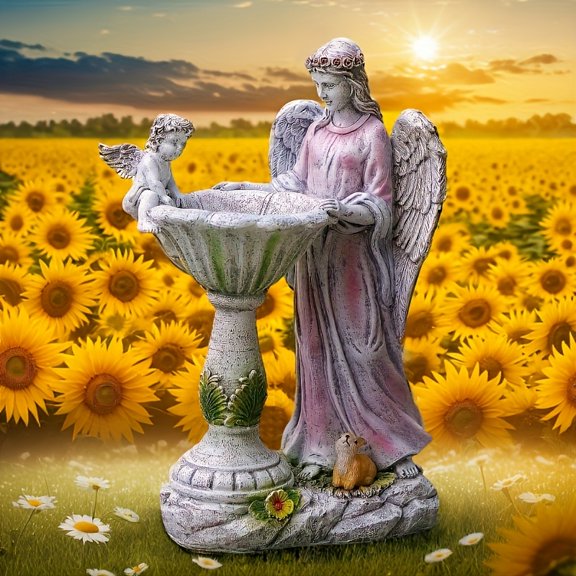 Solar Powered Angel Figurine with LED Lights, Rustic Garden Style, WindResistant, Indoor & Outdoor Use, Perfect for Lawn & Courtyard Decor