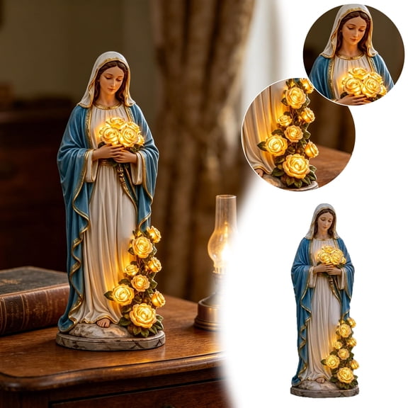Solar Powered Angel Garden Statue with LED Glowing Roses, Hand-Painted Weather Resistant Resin Figurine Lamp, Outdoor Decorative Light for Patio Porch Yard, Soothing Gift for Loved Ones