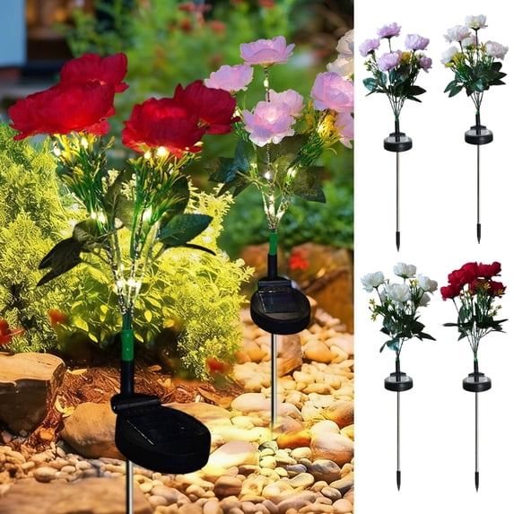 Solar-Powered Artificial Peony Flower Easter Lights, Waterproof Outdoor Garden Patio Ambience Decor Lamps, Solar Sod Lights for Yard, Flower Beds, Energy-Saving Festive and Easter Decor, 27in, Red
