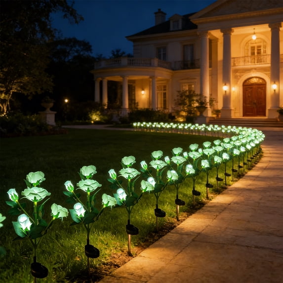 Solar Powered Artificial Rose Ground Lights for Garden Lawn Courtyard Decoration - 1 Pack Solar Flower Lights with Auto On Off for Walkway Patio Pathway Landscape - 2 Modes Constant and Flicker