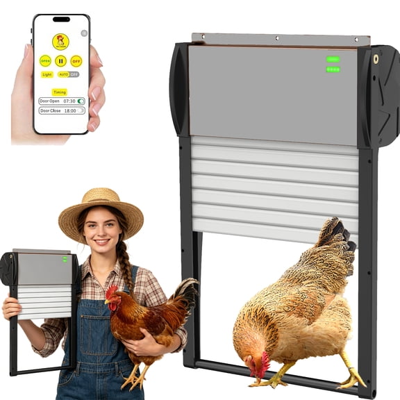 Solar Powered Automatic Chicken Coop Door, APP Control Timer with Remote, Anti-Pinch Auto Chicken Door, Light Sensor, 5 Modes, Solar Panel & USB Charging, Automatic Chicken Coop Opener for Poultry Fa
