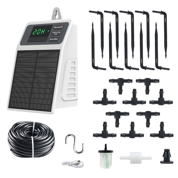 Solar Powered Automatic Drip Irrigation Kit Featuring Water Level Monitoring for Efficient Garden Watering Solution