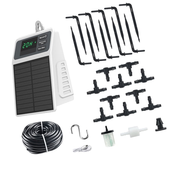 Solar Powered Automatic Drip Irrigation Set Featuring Water Monitoring for Efficient Garden Watering Solution