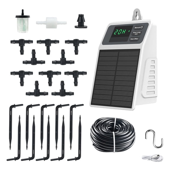 Solar Powered Automatic Drip Irrigation System With Smart Timer, 10M Hose, 2200MAh Battery, IPX5 Waterproof Garden Watering Kit For Outdoor Plants And Flower Beds
