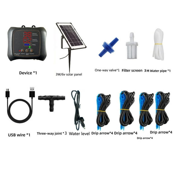 Solar Powered Automatic Plant Watering System with Timer, Drip Irrigation for Indoor Outdoor Garden Pots, Self Watering Device with USB Charging, Smart Irrigation Controller for Plants Flowers