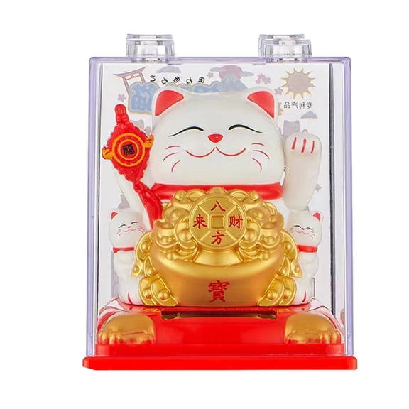 Solar-Powered Automatic Waving Lucky Cat Opening Checkout Welcome Cat Ornament Yellow
