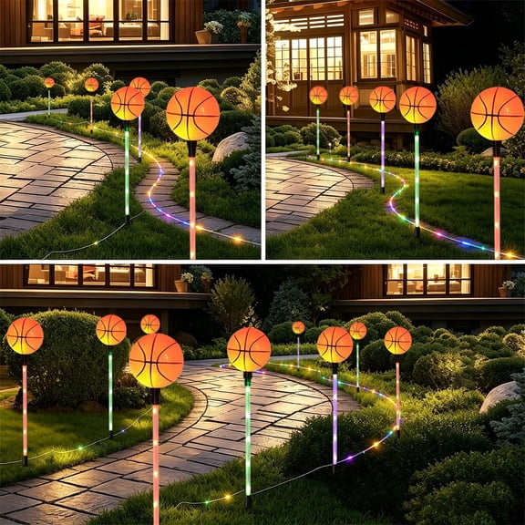 Solar Powered Basketball Ground Light, Outdoor Garden Courtyard Decorative String, Orange