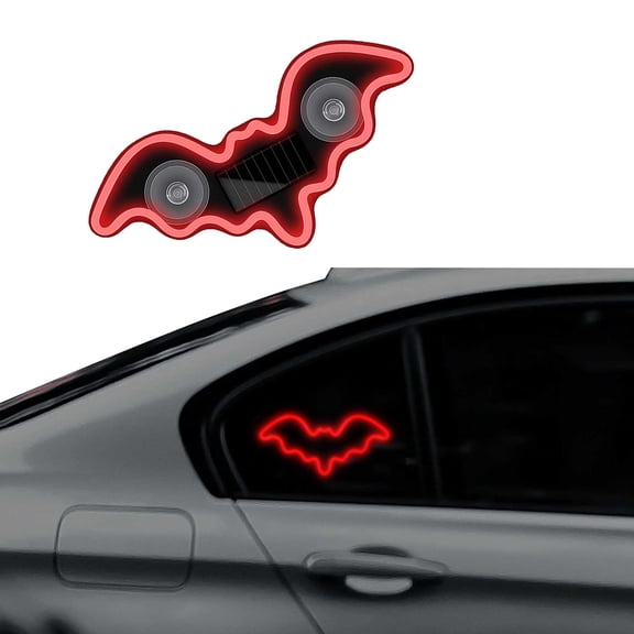 Solar Powered Bat LED Car Light - Wireless RGB Multi-Color Atmosphere Lamp with Smart Sensor, 8 Dynamic Modes, Vacuum Suction Cup Installation for Car Truck SUV Window Decoration (A)