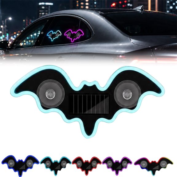 Solar Powered Bat Night Car Light Cool Glow Projection for Vehicles, Wireless RGB Bat Shape Cool Glow Projection with Smart Sensor, for Truck Car SUV