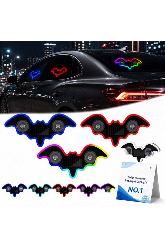 Solar-Powered Bat Night Car Light with Glow Projection for Vehicles, USB & Sun Charging, Bats Shape Signal Projector, Vacuum Suction Cup LED Ambient Light for Car Dcor (3PCS)