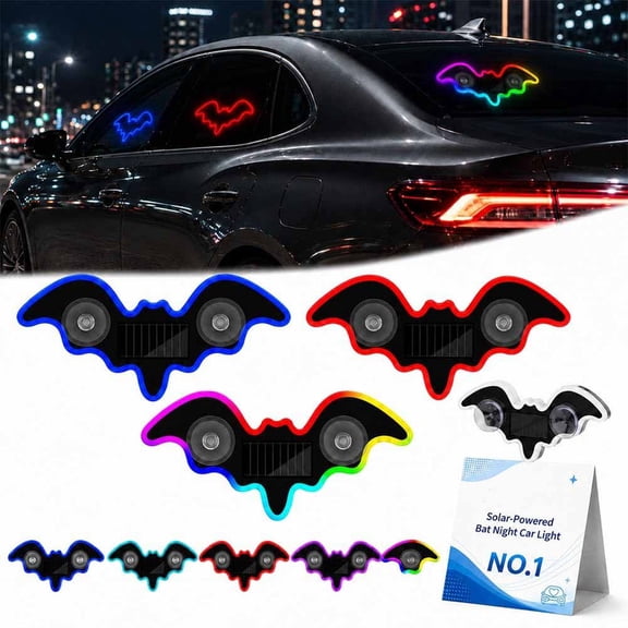 Solar-Powered Bat Night Car Light with Glow Projection for Vehicles, USB & Sun Charging, Bats Shape Signal Projector, Vacuum Suction Cup LED Ambient Light for Car Décor (3PCS)