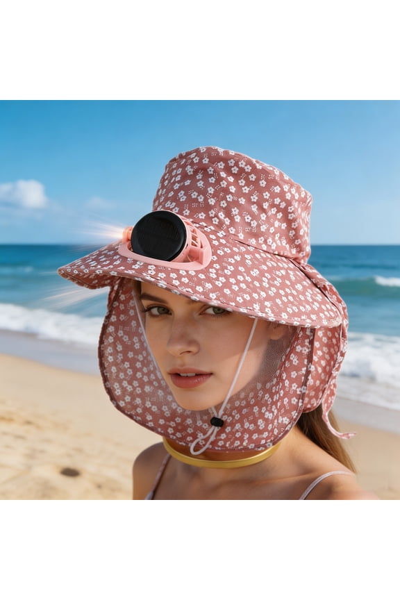Solar Powered Beach Hat with USB Rechargeable Fan, 3-Speed Adjustable Cooling Fan, Sweat Absorbing Mesh, Sun Protection, Ideal for Summer Outdoors, Travel Essential