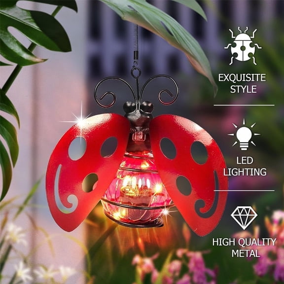 Solar Powered Beetle Hanging Lantern, Waterproof LED Outdoor Hanging Light, Decorative Solar Lamp for Patio, Garden, Yard, Pathway, Balcony, Porch, Backyard Landscape Decoration