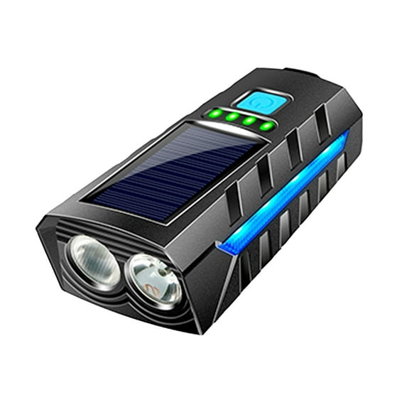 Solar-Powered Bike Light with 130dB Horn | USB & Solar Charging | 2400mAh Battery | 3 Lighting Modes (High/Medium/Flash) | Waterproof Cycling Headlight - Red/Blue/Green