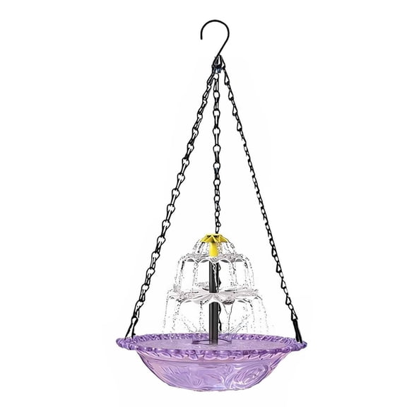 Solar Powered Bird Bath Fountain, Bird Bath Fountain, 12inPurple Basin, Hanging Mount, 4 Nozzle Options, Solar Panel, Usb Power Cable, Outdoor Garden, Hummingbird Water