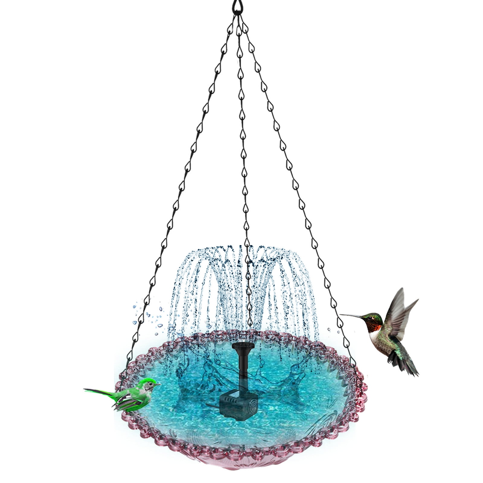 Solar Powered Bird Bath Fountain, Hanging Garden Decor Outdoor, 12inBlue Glass Bird Feeder Station, LawnandGarden Accent