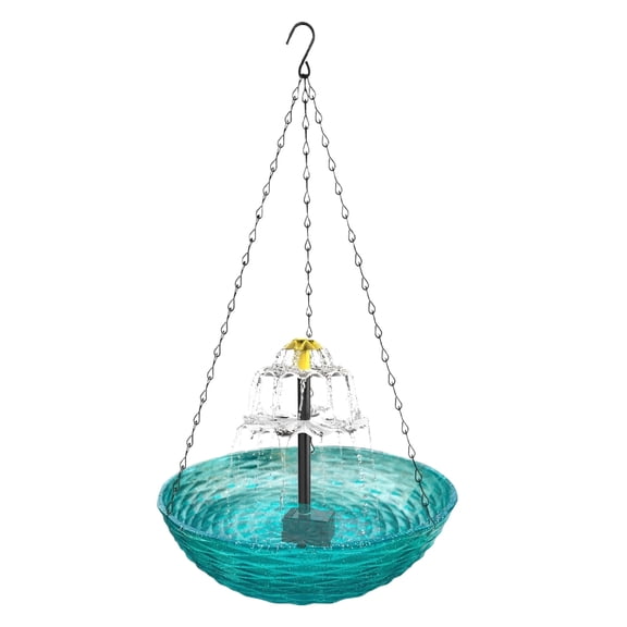 Solar Powered Bird Bath Fountain, Tiered Pump, Hanging Teal Bird Bath, 1 Set Outdoor Patio Water Station