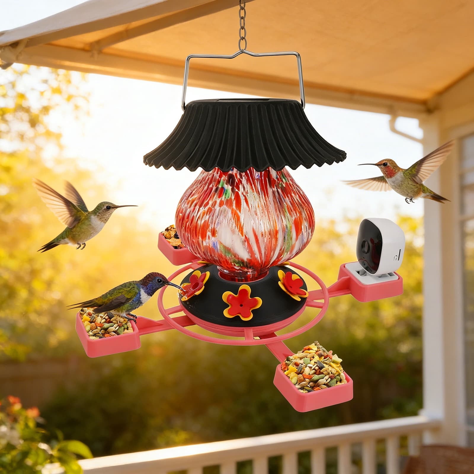 Solar Powered Bird Feeder with 1080P Camera, Smart Bird Feeders for Outdoor Monitoring, Stainless Steel Bird Feeder with Intelligent Detection for Gardens