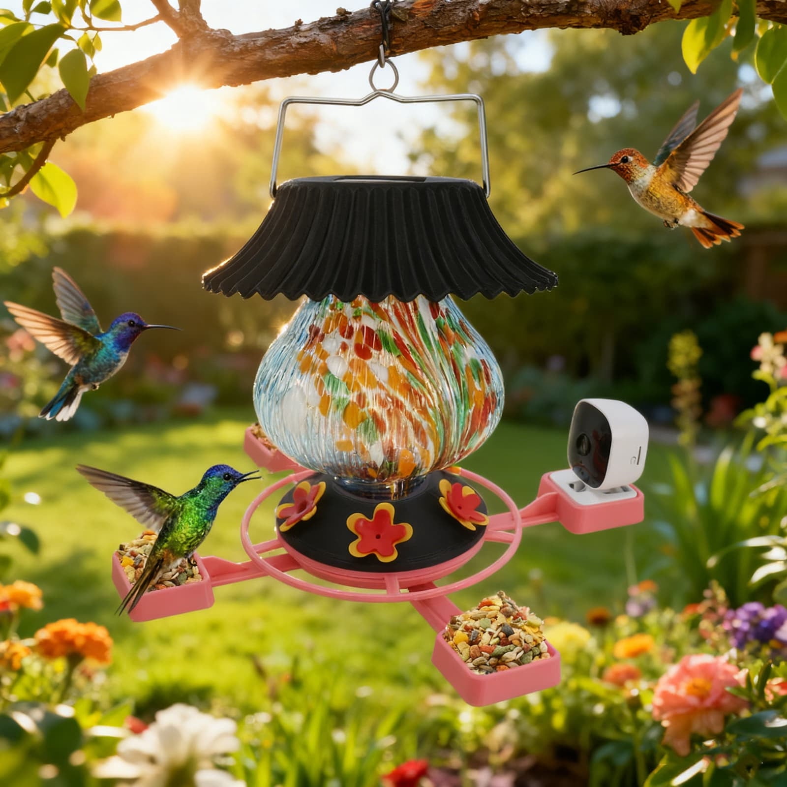 Solar Powered Bird Feeder with 1080P Camera, Smart Bird Feeders for Outdoor Monitoring, Stainless Steel Bird Feeder with Intelligent Detection for Gardens