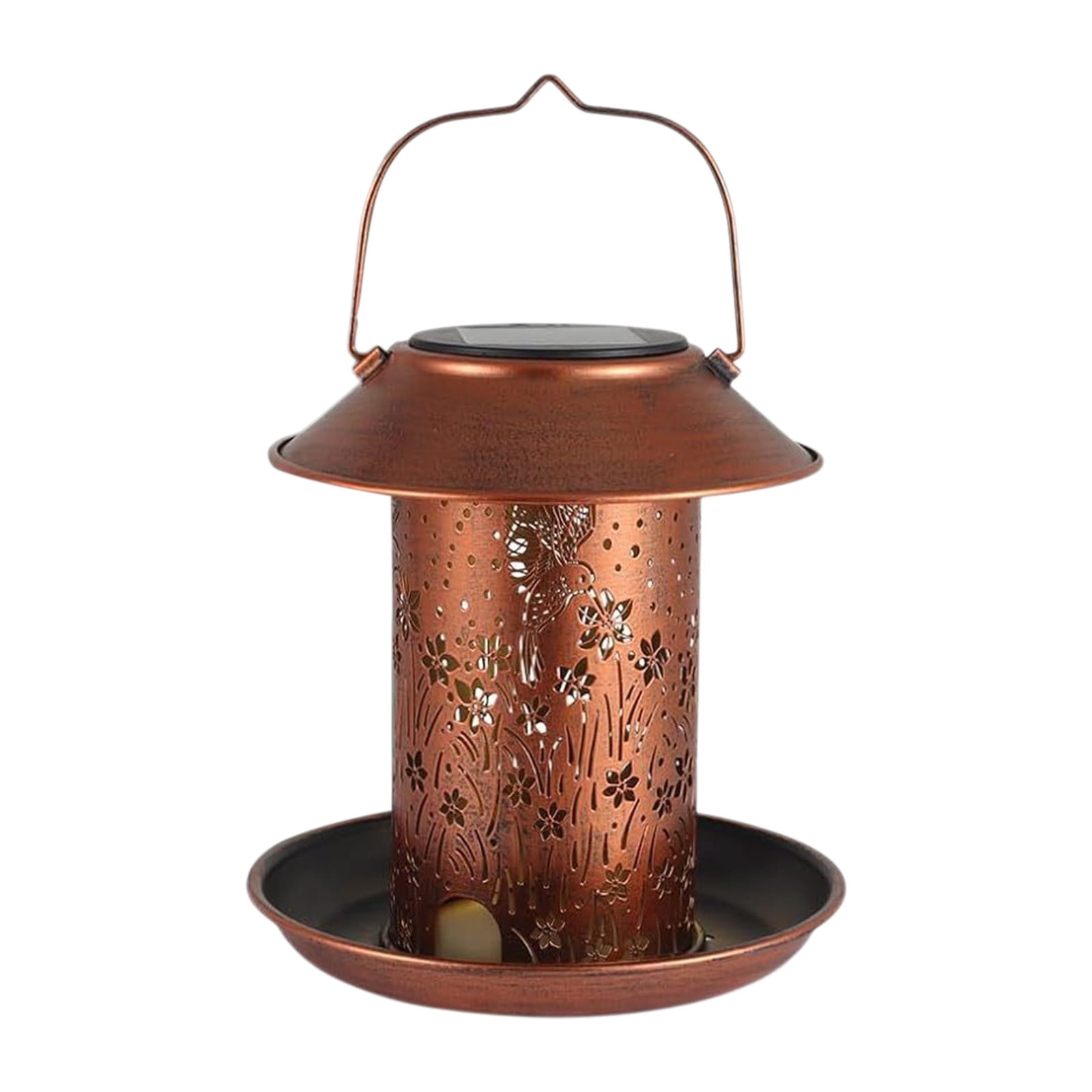 Solar Powered Bird Feeder Iron Hummingbird Lantern Waterproof Outdoor Garden Light Decor