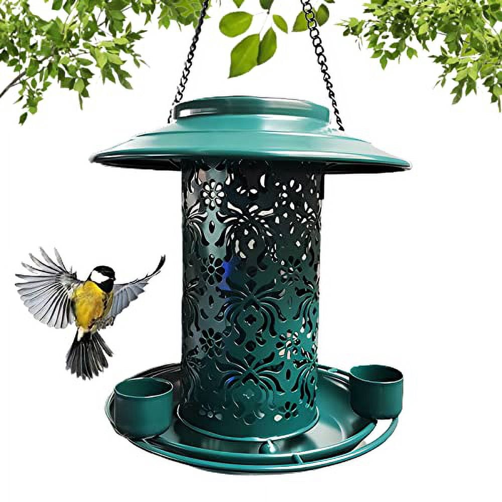 Solar Powered Bird Feeder for Outdoors Hanging Iron Metal Solar Powered Hummingbird Feeder Outside for Garden Backyard · Green