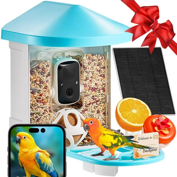 Solar Powered Bird Watching Camera, 2K HD with AI Recognition & Alerts, Wireless Outdoor Bird Feeder Camera for Wildlife Monitoring (Green)