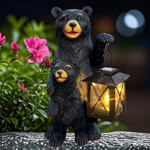 Solar Powered Black Bear Statue Decorative Lights - 10 Inch 1 Pack Black Bear Statue Outdoor Garden Patio Tabletop Decoration, Best Garden Gift for Mom, Lady$$Tools & Hardware Other