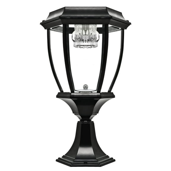 Solar Powered Black Outdoor Pier Mounted Aluminum & Glass Post Light