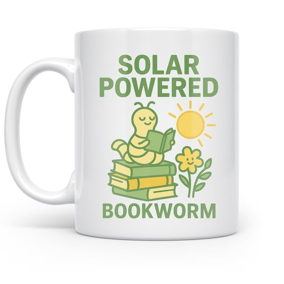 Solar Powered Bookworm 11 oz Coffee Mug - Eco-Friendly Gift White Ceramic