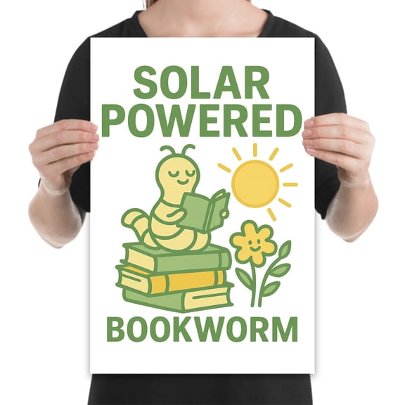 Solar Powered Bookworm 13x19 Art Print, Perfect for Eco-Friendly Spaces