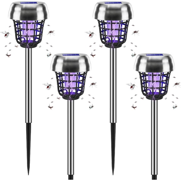 Solar Powered Bug Zapper Outdoor, Mosquito Killer IP65 Waterproof, Mosquito Repellent Outdoor for Patio Yard Garden Farm, Fly Traps Gnat Zapper for Small Flying Insect Bug Fly Gnat(4Pack)