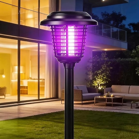Solar Powered Bug Zapper Outdoor Waterproof, Dual Light Insect Killer Repellent Lamp, Cordless Fly Mosquito Zapper Stake Light for Yard Lawn Patio Garden, Round & Square Available
