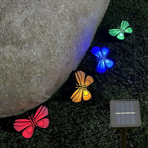 Solar-Powered Butterfly String Lights - 4 Cute Solar Butterflies with 1 Solar Panel, Automatic Nighttime Illumination, Outdoor Decorative Lighting for Backyard, Garden, Lawn - Easy Setup with Stakes