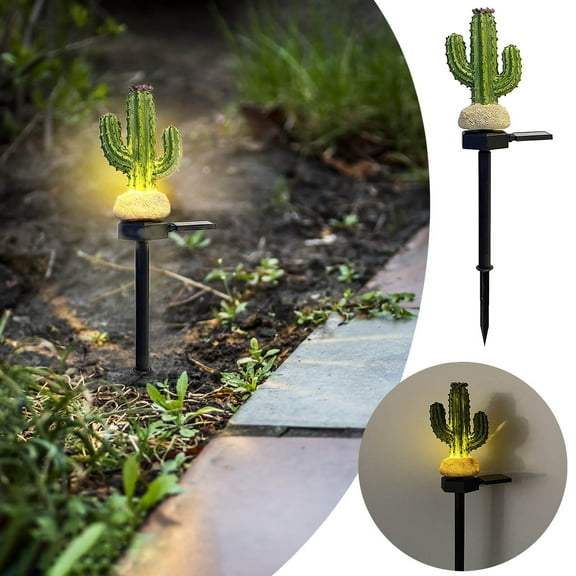 Solar Powered Cactus Ground Insert Lights For Garden Patio And Pathway Decoration Plastic 1 Count