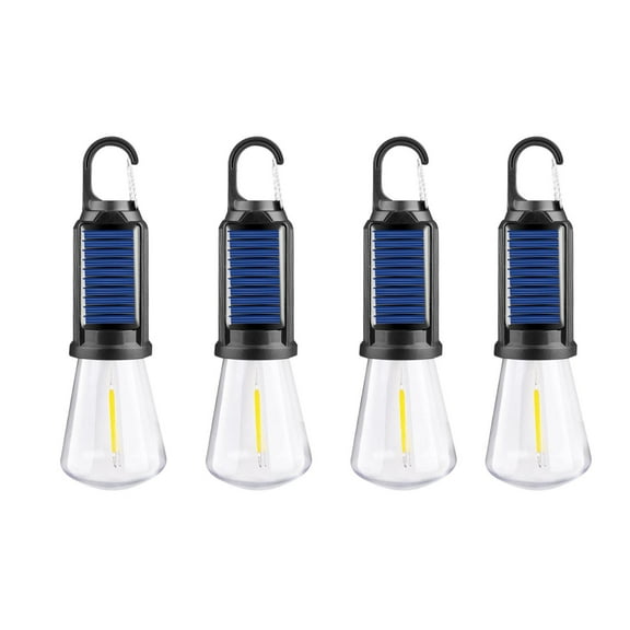 Solar Powered Camping Lantern with Hook, Waterproof Usb Rechargeable Led Light for Tents, Hiking, Or Emergency Kits, Durable 4-Pack Outdoor Hanging Bulbs for Backyard, Patio, and Survival Gear