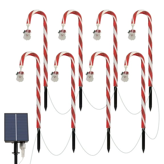 Solar Powered Candy Cane Pathway Lights Outdoor Decorative Yard Stakes with Animal Ornaments for Holiday Garden Walkway Landscape