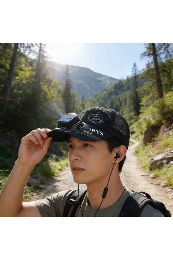 Solar Powered Cap Fan with USB Charging, Outdoor Breathable Baseball Hat, 3 Speed Adjustable Cooling Fan, for Hiking Fishing Camping Travel, Sun Protection,1 * USB charging cable