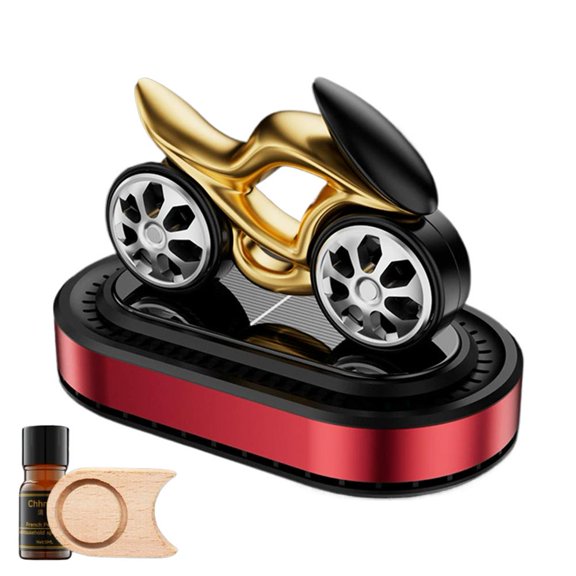 Solar Powered Car Air Freshener Diffuser with Motorcycle Design, ABS Silicone Purifier, Includes Scent Tablet & Essential Oil