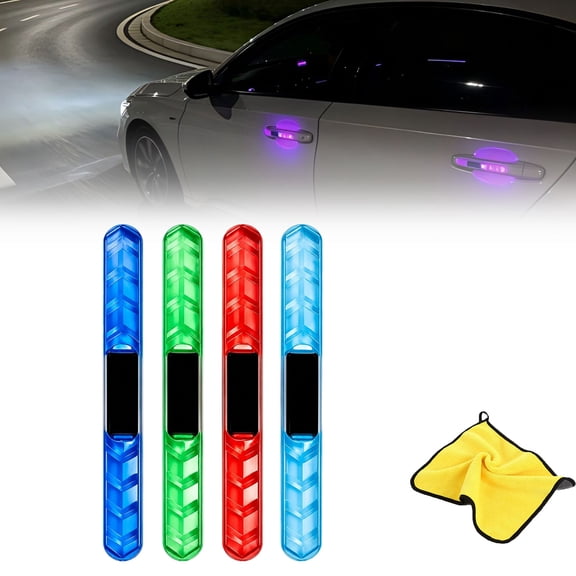 Solar Powered Car Door LED Anti-Collision Guard Strip, RGB Flashing Door Edge Guard Strip, Waterproof Anti-Scratch Doors Edge Protector, Self-Adhesive Reflective Trim for Cars,4Pcs