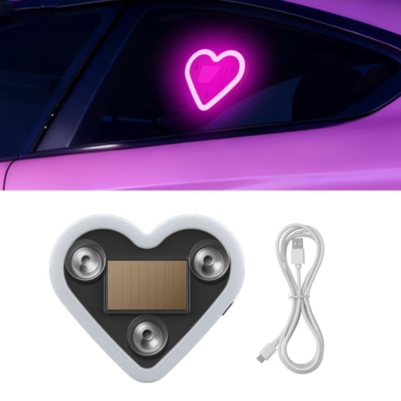 Solar-Powered Car Love Atmosphere Light with Strong Suction Cup, 5 Modes, Vibration & Light Sensor, Universal for All Vehicles,Valentine's Day Gift,Purple