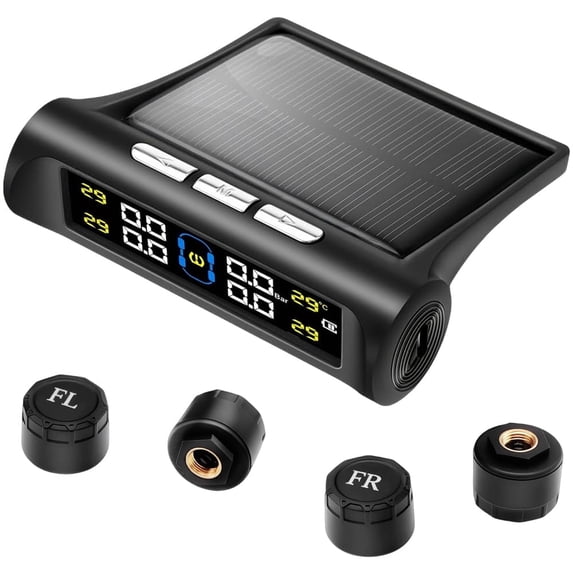TEETHEORY Tire Pressure Monitoring System – Solar Wireless TPMS with 4 External Sensors, Real-Time LCD Display, Tire Pressure & Temperature Alerts, USB/Solar Charging, IP67 Waterproof for SUV/Truck