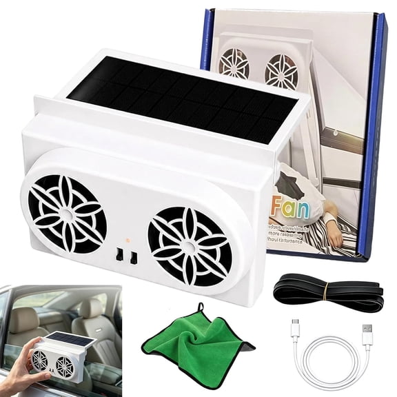 Solar Powered Car Ventilator Fan - Car Solar Powered Window Exhaust Fan with Fast Odor Removal and Quiet Operation, 4500 RPM, Air Vent Radiator Solar Energy for Vehicle Ventilation (1pc-White)