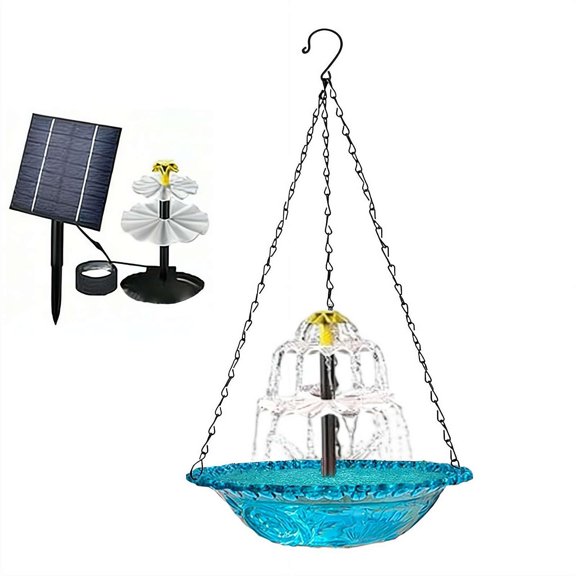 Solar Powered Cascade Hanging Bird Bath Fountain,Heavy Duty Outdoor Bird Bath with Solar Fountain Pump,Large 18.1'' Tall Basin for Multiple Birds,Water Feature for Garden Yard Lawn Decoration (Blue)
